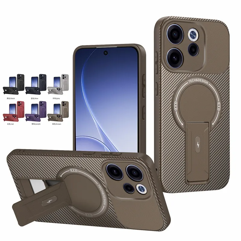 Funda con patrón de fibra de carbono para OPPO Reno 15F S Reno15 Pro Max 5G, cubierta magnética con soporte plegable para carga inalámbrica, fundas tipo capa