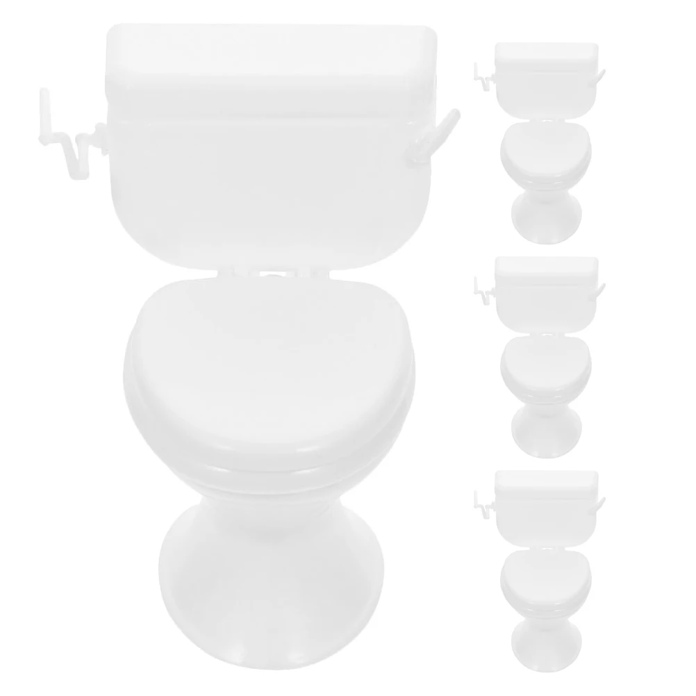 

4 Pcs Party Cake Decoration House Dollhouse Bathroom Mini Miniature Plastic Toilet Model