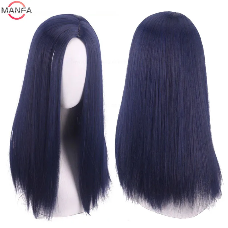 Peluca de Cosplay Arcane Caitlyn, pelo sintético largo liso de color azul oscuro, resistente al calor, pelucas juveniles de Anime Jinx + Wi