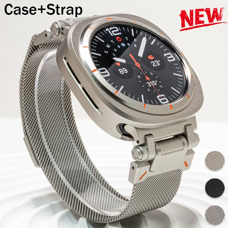 

Магнитный ремешок + чехол для Samsung Galaxy Watch Ultra, ремешок 47 мм, миланский складной ремешок с пряжкой для Galaxy Watch 7 Ultra Band Accessoriy