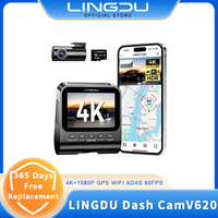 LINGDU 4K+1080P Dash Cam V620 Car DVR Built-in GPS WIFI ADAS Front and Rear Dash Camera Free 64GB Card Parking Mode Night Vision