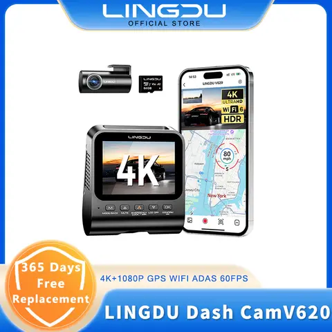링두 V620 블랙박스 4K 1080P 2.4인치 IPS WiFi 듀얼 카메라 주차 감시 WDR 야간 투시 GPS 탑재
