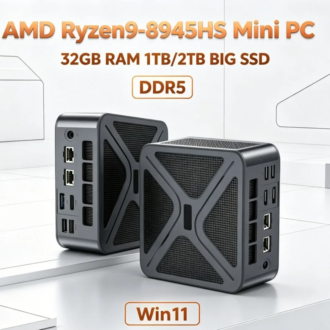 

Stable Fast WIFI6 BT5.2 Mini Gaming Desktop Ryzen 9 8945HS Win11 Pro 2*DDR5 Dual M.2 NVME 8K HDMI2.1 Mini PC