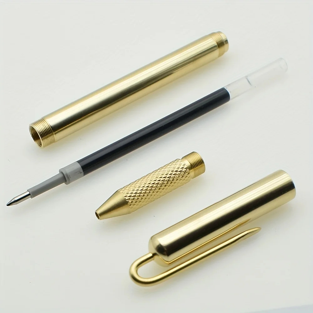 Golden Brass Gel Ben With Clip 0.7mm Point Black Ink Refill Gelpen Smooth Matte Signature Supplies