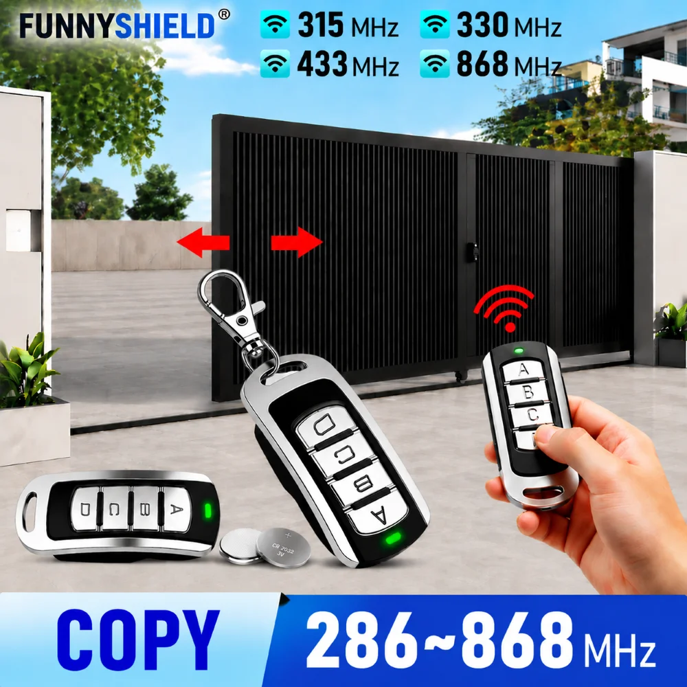 FUNNYSHIELD 286- 868MHz Multi Frequency 4 in 1 Garage Gate Remote Control Duplicator Keychain 330Mhz 433Mhz RF Hand Transmitter