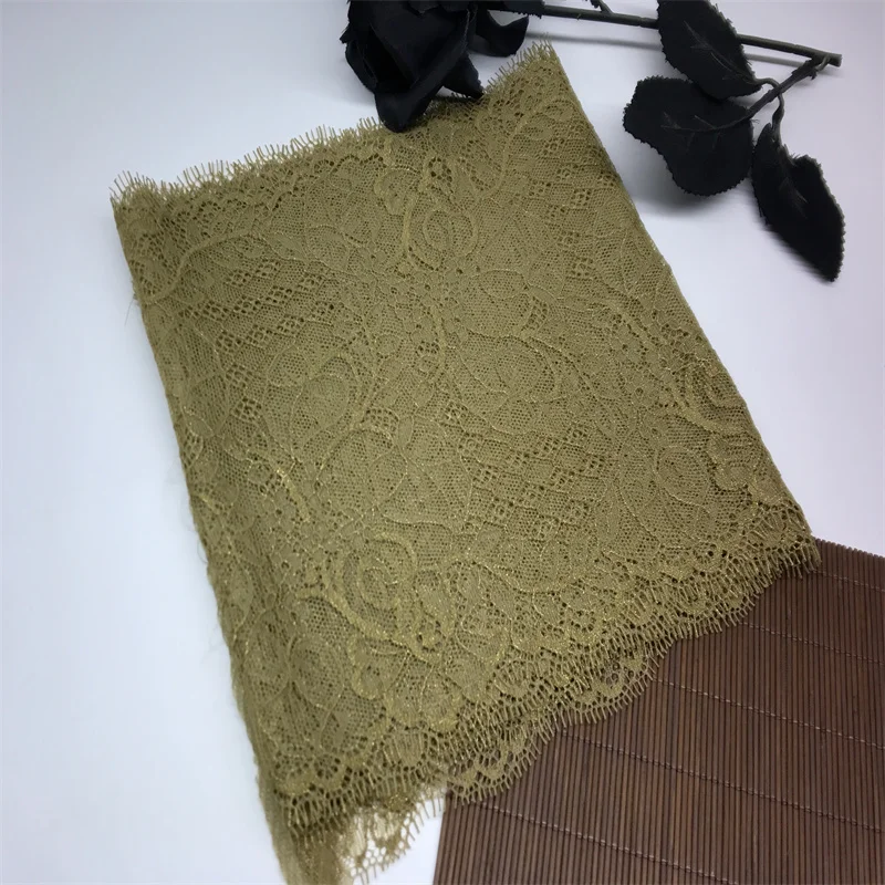 Olive-Green Lace Fabric Chantilly Foiled Lace Trim DIY Needle Work Clothing Accessories Eyelash Lace for Crafts