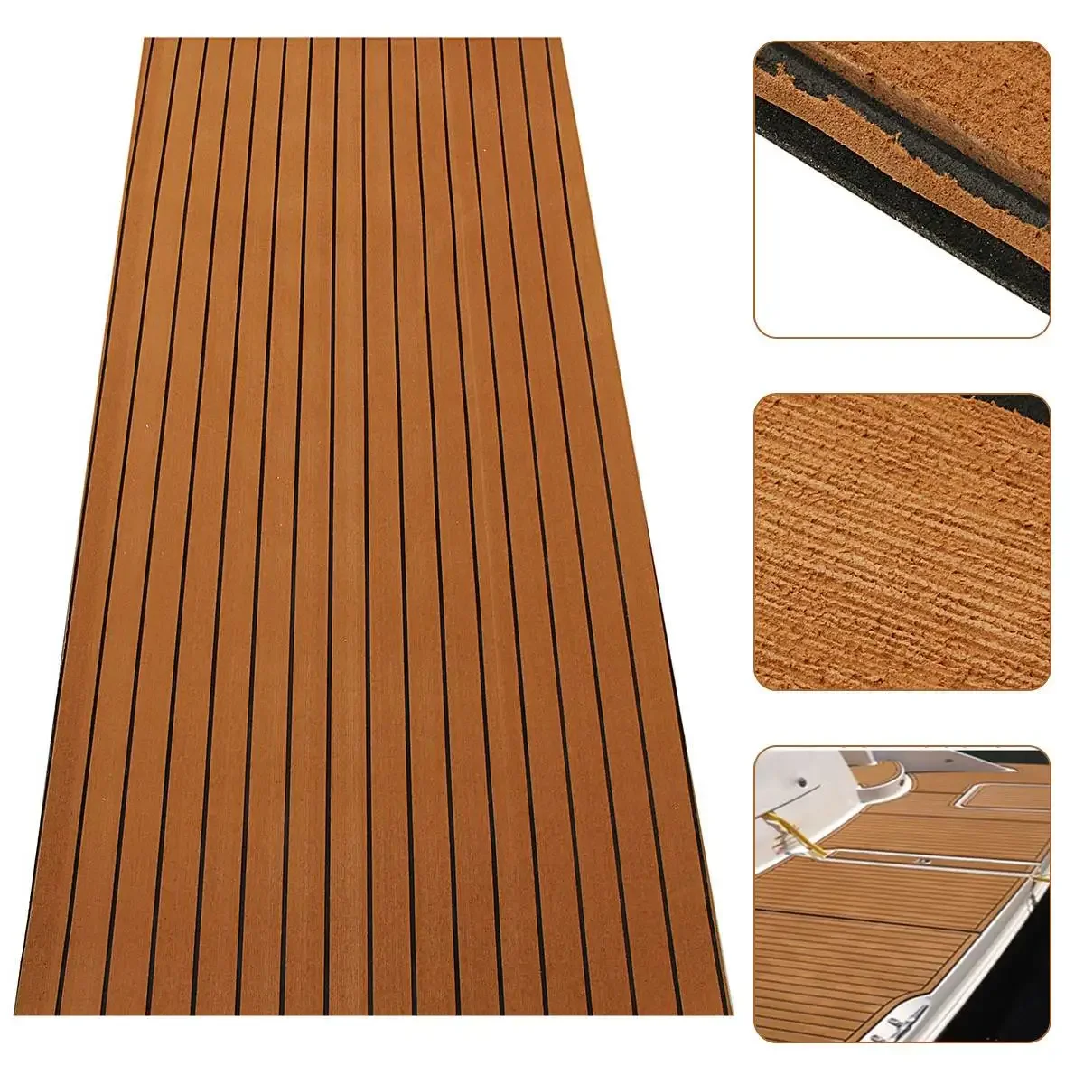 2400x900x5mm Self Adhesive Yacht Flooring Self-Adhesive EVA Foam Teak Faux Teak Boat Decking Sheet Brown