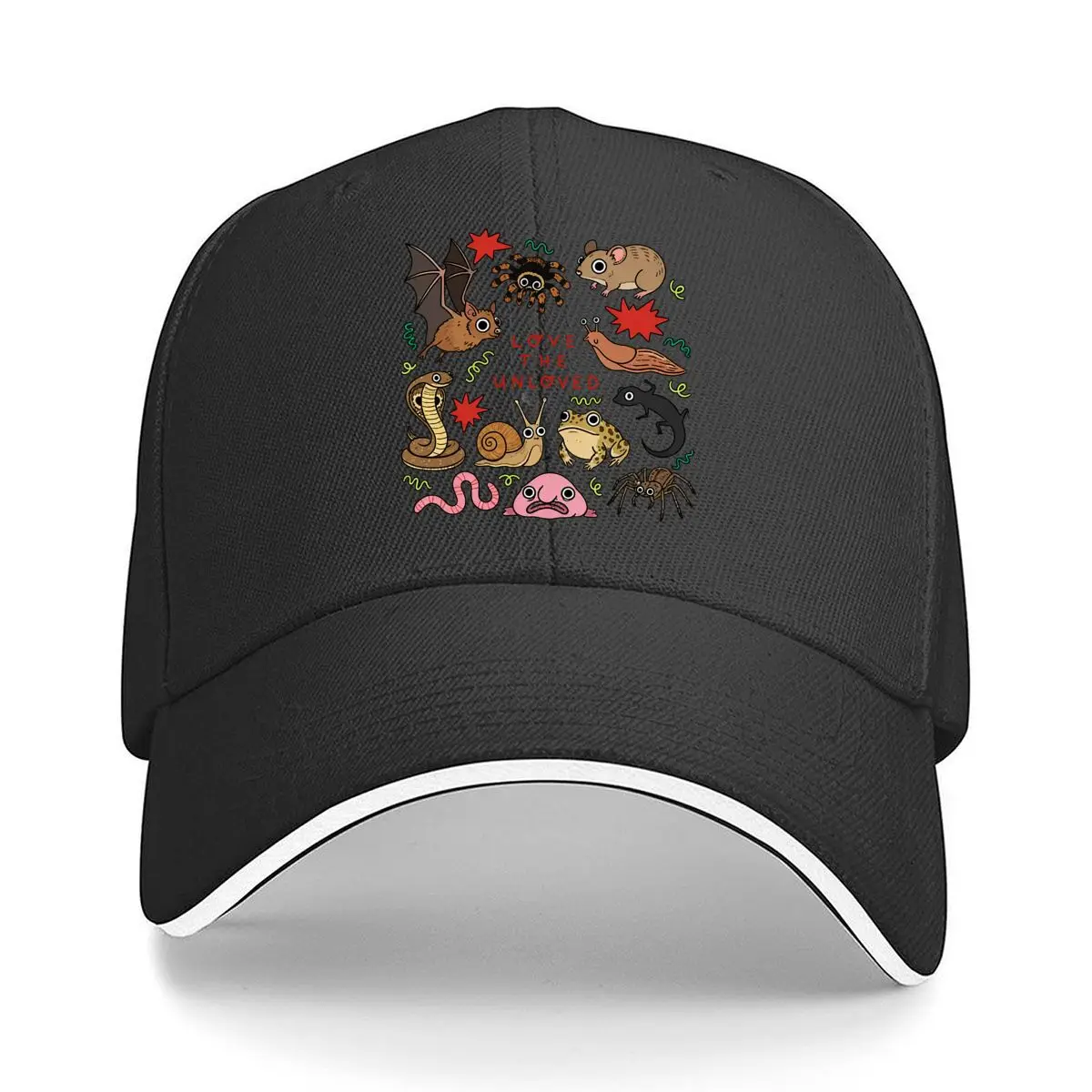 Love The Unloved Weird Animal Critters Bat Spider Snake Frog Snail Sandwich Baseball Cap Women Unisex Male
