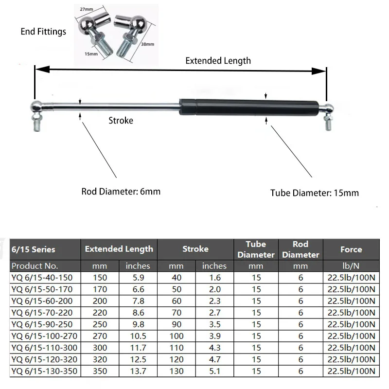 1PC 100N/22.5LB Gas Struts with Ball Joint Ends Shock Absorbers Gas Spring Lift Struts Damper Cushioned Kitchen Cupboard Hinge