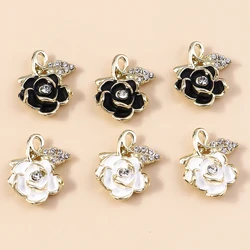 Leslie 4pcs 16*18mm Gorgeous Gold Color Crystal Blooming Rose Charms for Handmade diy Necklace Earring Pendants Wedding Jewelry