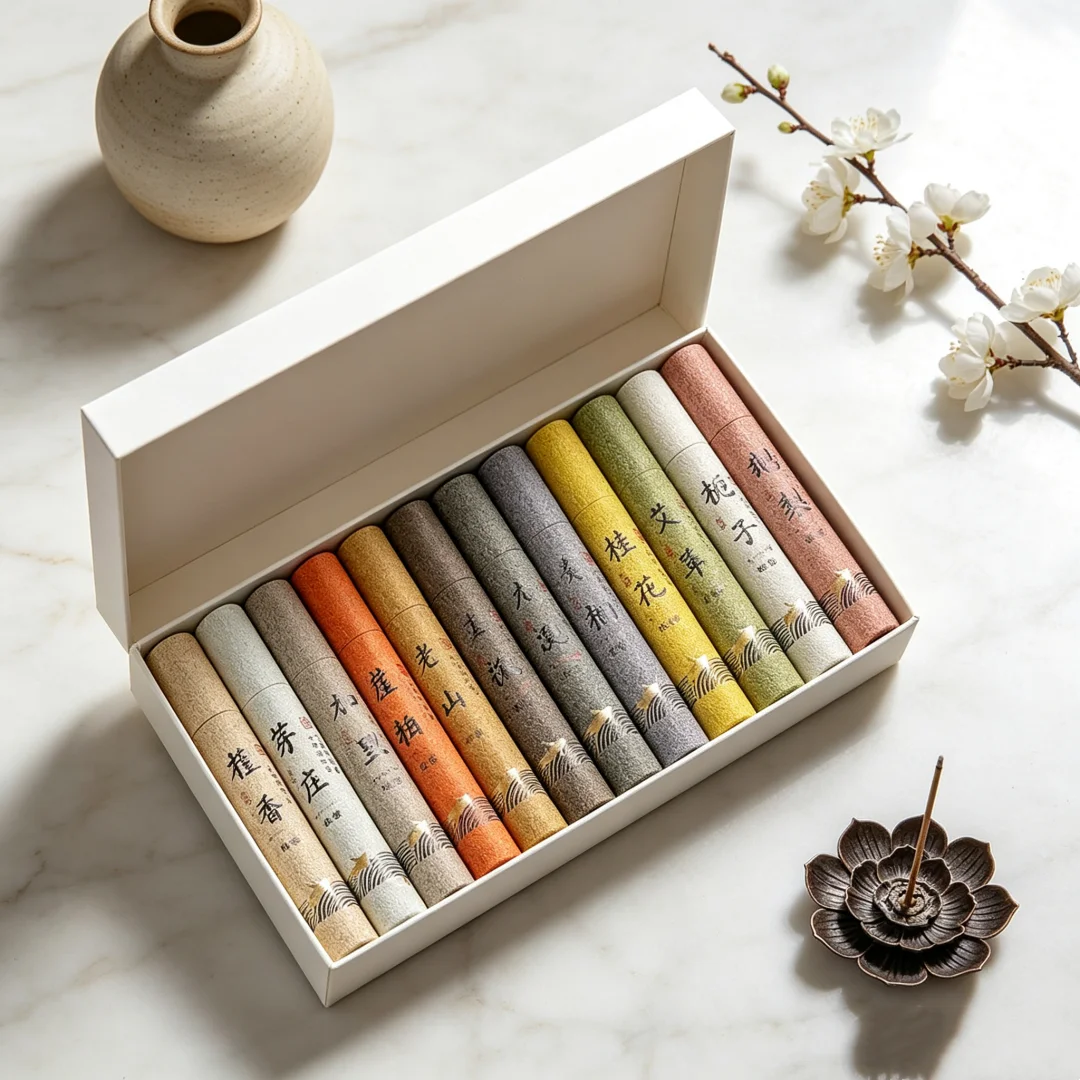 Chinese 12 Kinds Of Scented Incense Stick Gift Box Set Natural Linear Aromatherapy For Home Indoor Yoga Zen Meditation Soothing