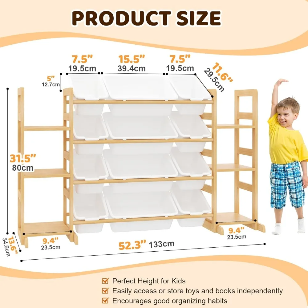منظم تخزين ألعاب وكتب الأطفال مع 12 صندوق تخزين و6 رفوف