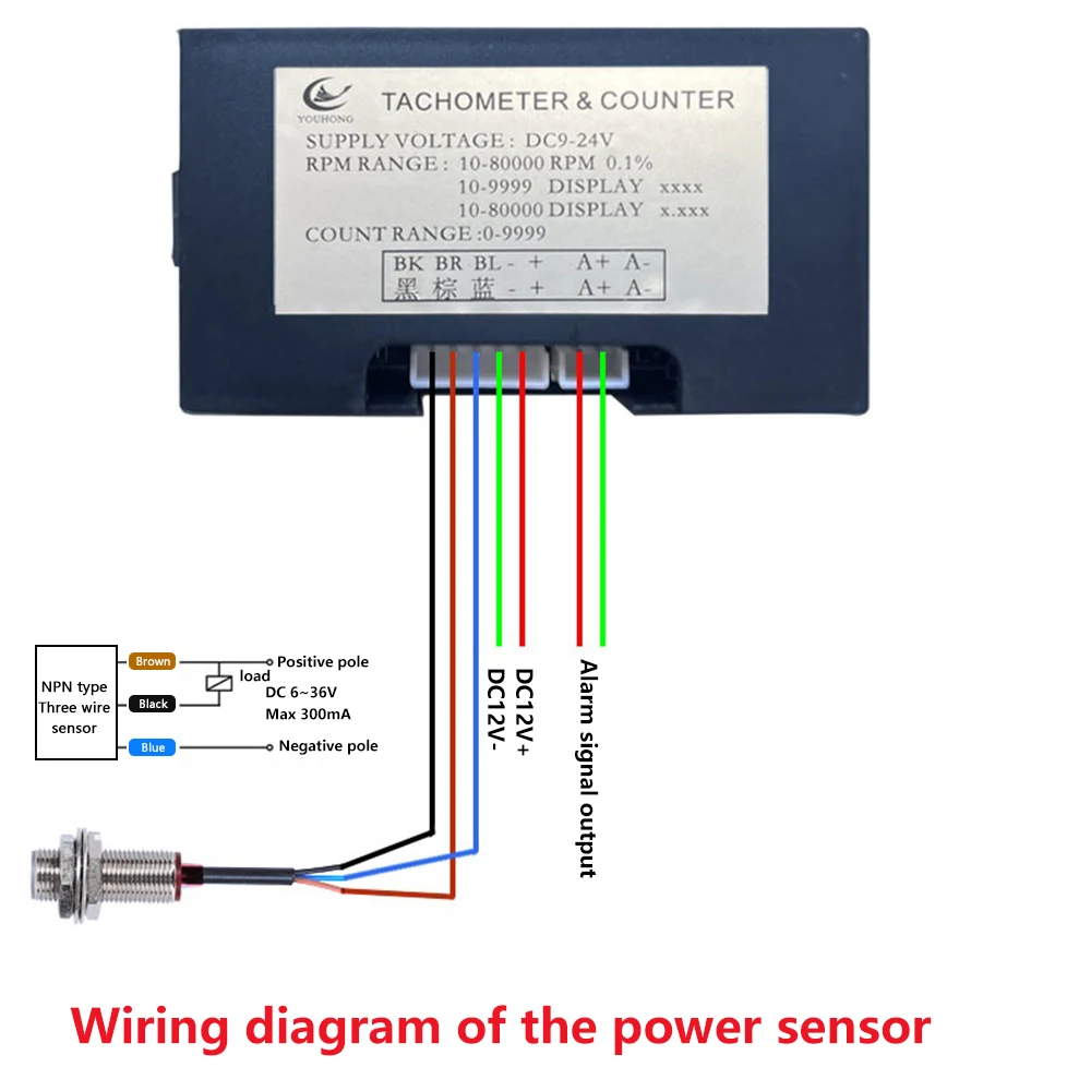 30-80000 RPM Speed Meter 4 Digit LED Counters Tachometer DC 9-24V 5A NPN Hall Switch Proximity Switch Sensor Speed Measure Meter