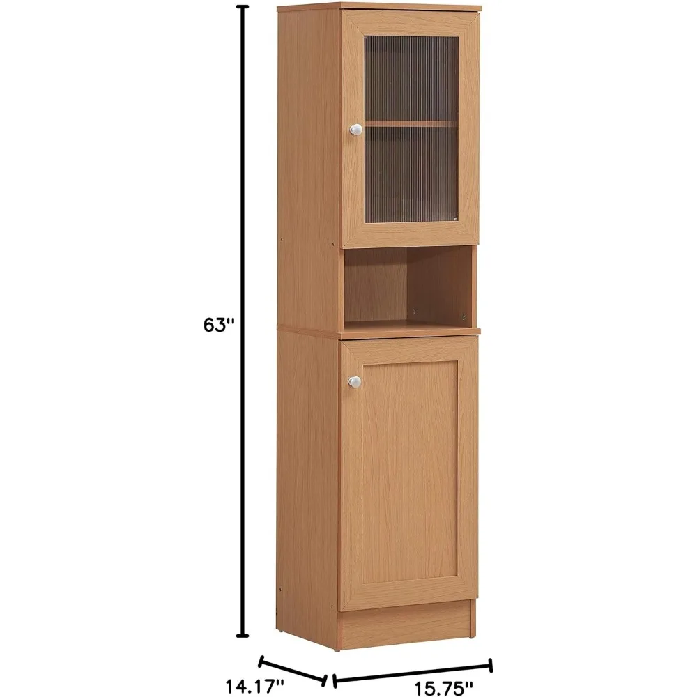 رف مفتوح نحيف بطول 63 بوصة بالإضافة إلى مخزن المطبخ المغلق من الأعلى والأسفل، خشب الزان (HIK93 الزان) #3