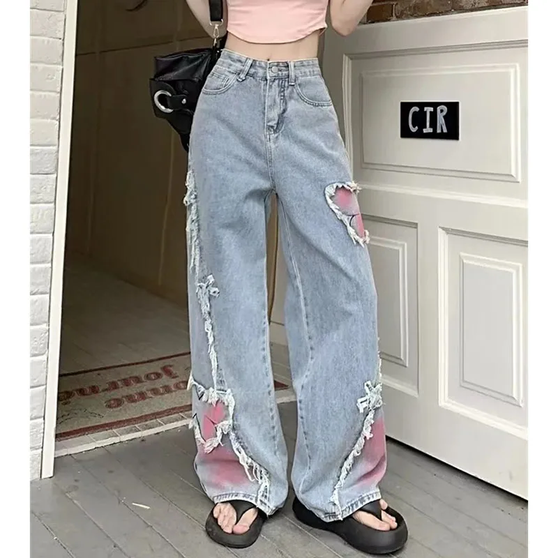 

Spring Summer Women Fashion Cowboy Pantalons 2025 Female High Waist Casual Jeans Pants Korean Ladies Embroidery Denim Trousers