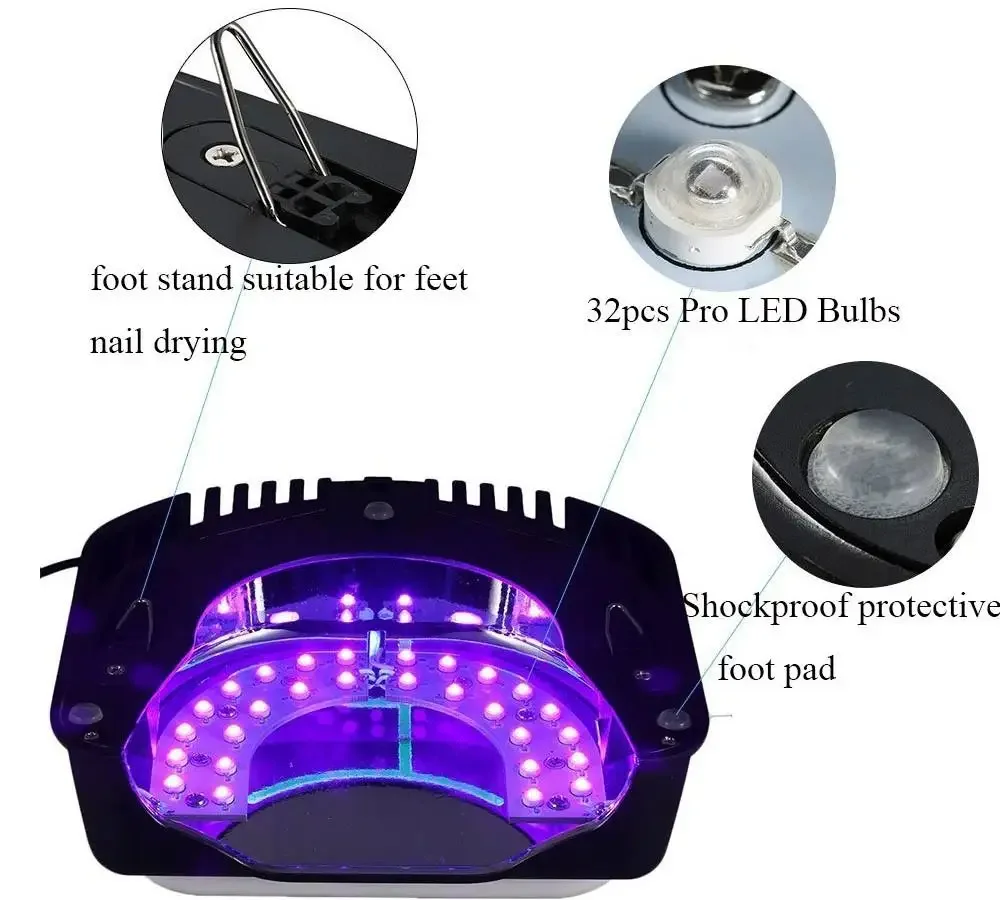 손잡이가 달린 충전식 네일 램프, 휴대용 무선 LED UV 매니큐어 조명, 스테인리스 스틸 광택제 건조기, 64W