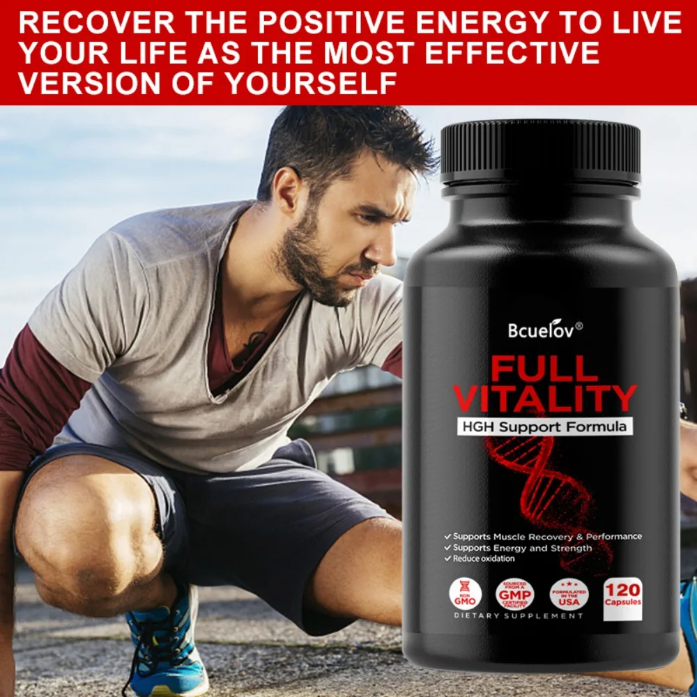 Full Vitality Muscle Recovery Formula - L-Glutamine & L-Lysine, Energy, Strength & Performance Support, 120 Capsules