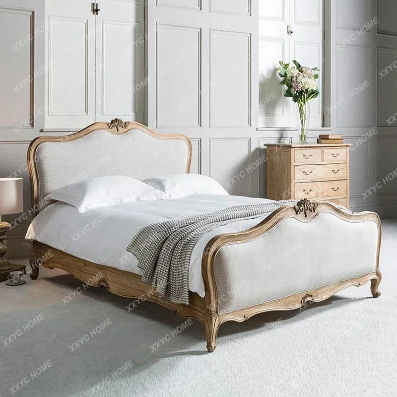 سرير مزدوج أصلي منحوت من نسيج الروطان عالي الظهر مصنوع من الخشب الصلب لغرفة النوم فن الروطان الحنين العتيق سرير الأميرة بطول 1.8 متر #2