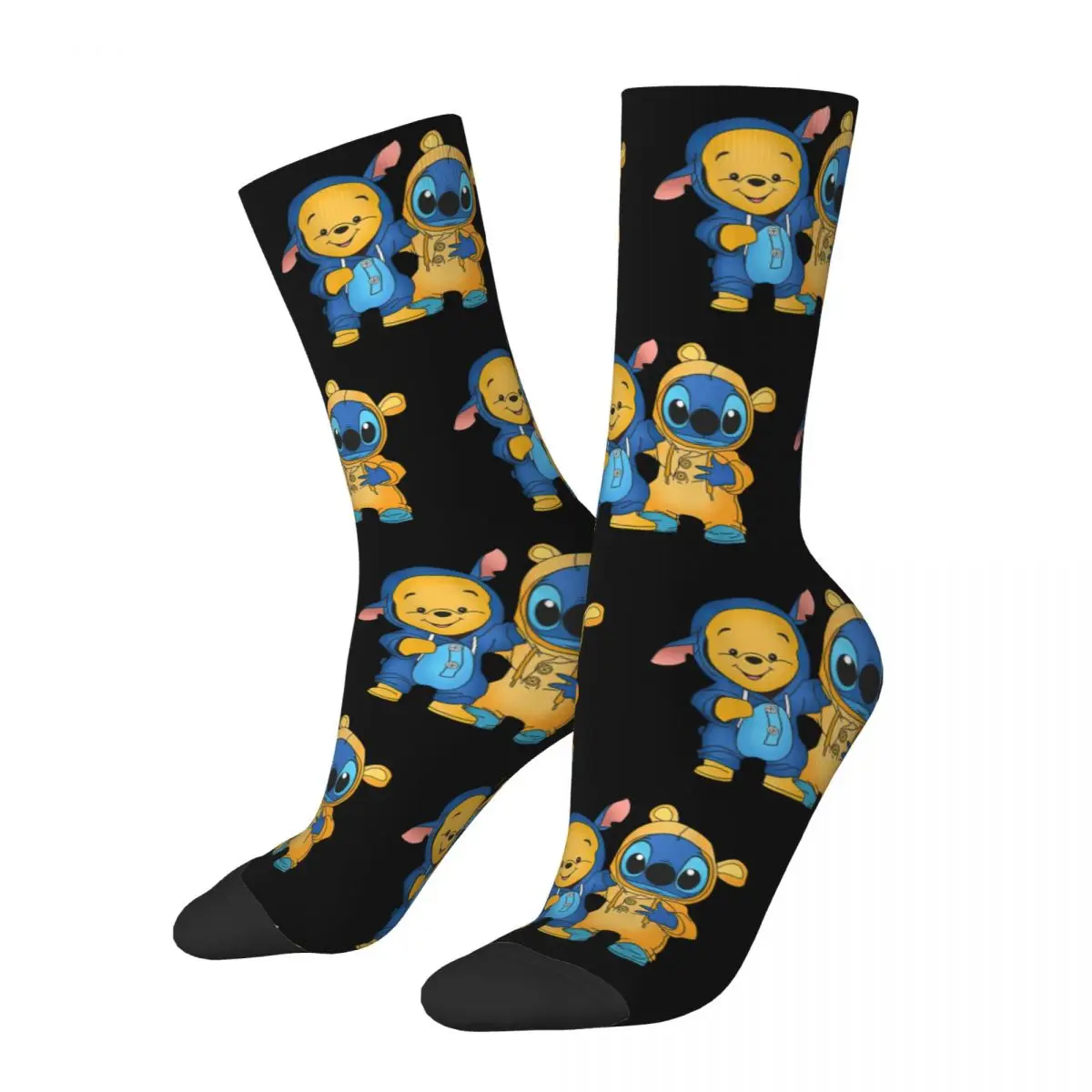 Kawaii Girl Pooh And Stich Are Good Friends Socks Funny Cartoon Accessories Soft Socks Super Soft Best Gifts