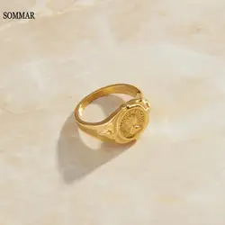 SOMMAR High Quality Gold Plated size 6 7 8 Perfume women women's rings Figure relief temperament ring men ring sport