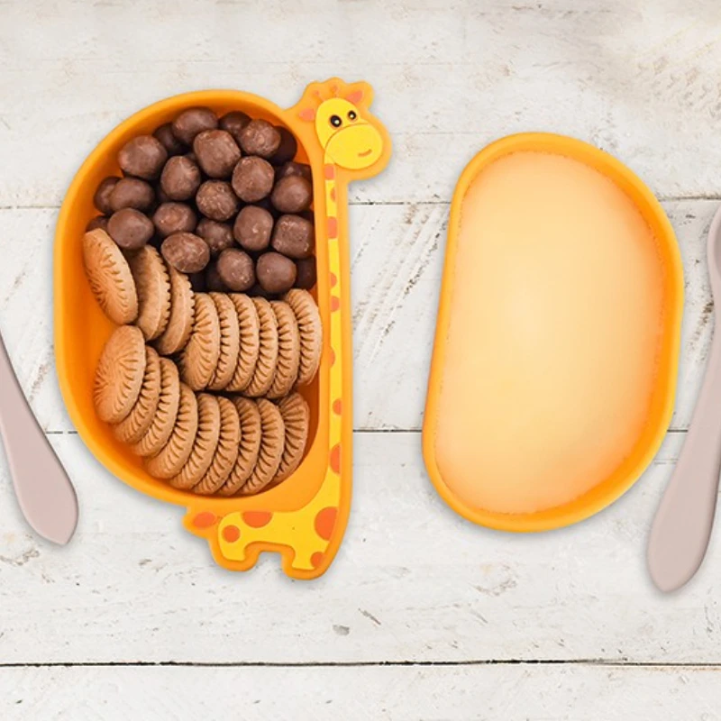 

Silicone Cartoon Giraffe Children's Lattice Dinner Plate Baby Tableware Baby Supplies