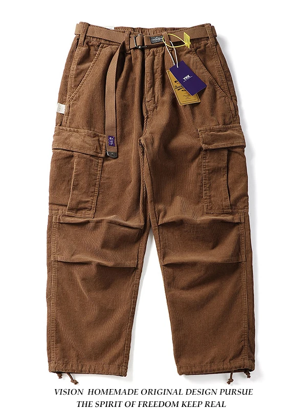 

Утепленные вельветовые брюки с широкими штанинами для осени и зимы, повседневные, свободного кроя, в стиле рабочей одежды, с множеством карманов, Purple Label, для отдыха