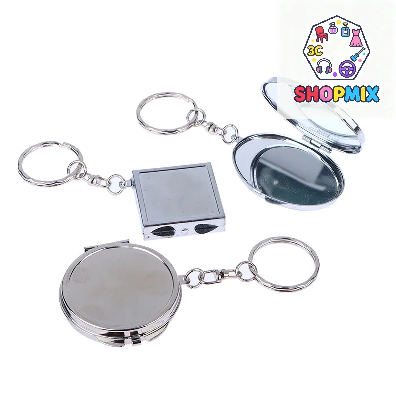 Round Heart Oval Square Shape Double Sided Cosmetic Mirror Metal Folding Keychain Makeup Mini Mirror