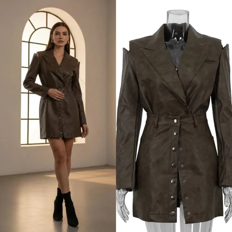 مجموعة تنورة بليزر نسائية أنيقة مصممة من القماش بأكمام طويلة وسترة عالية الخصر تنورة صغيرة للمكتب للتنقل اليومي في الخريف #1