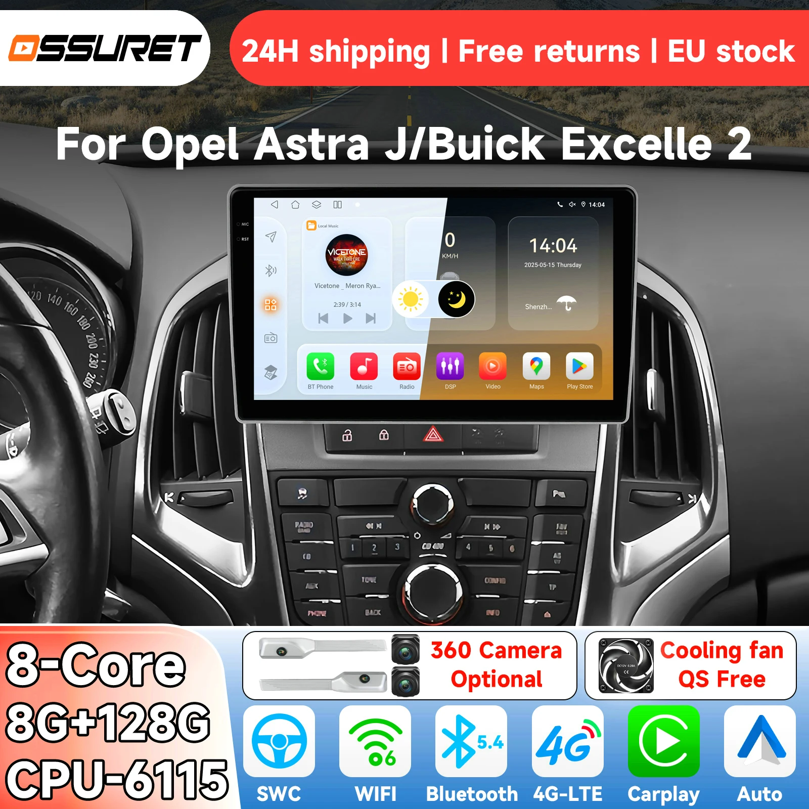 OSSURET AI Android 14 autoradio pour Opel Astra J 2009-2017 pour Buick Excelle 2 2009-2015 système intelligent Carplay auto lecteur vidéo multimédia GPS 4G 6115