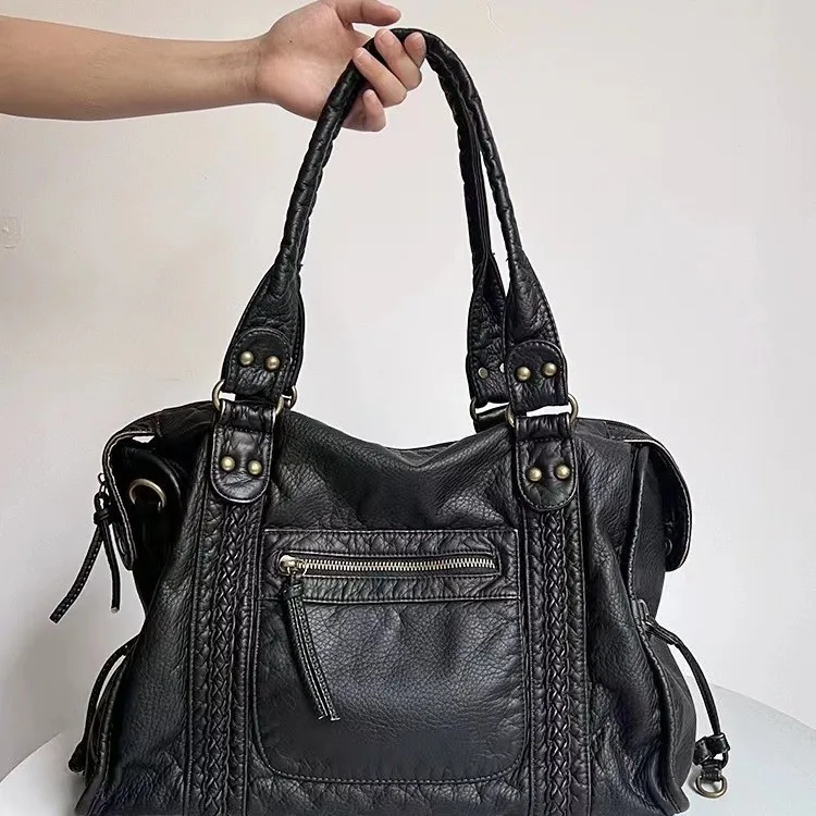 Large Capacity Practical Tote Bag for Women, Washed Commute Handbag, Fashion Shoulder Underarm Crossbody Bag