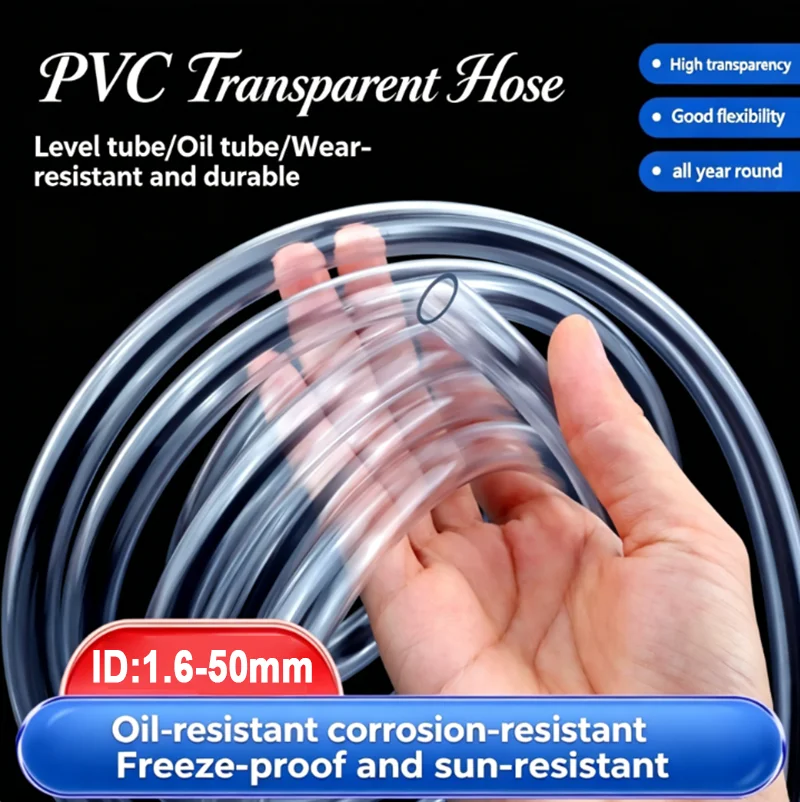 

ID 1.6/2/2.5/3/4/5/6/7/8/9/10/11/12/13/14/15/16-50mm Transparent PVC Plastic Hoses Water Pump Tube Pipe Fish Tank Garden Waterin