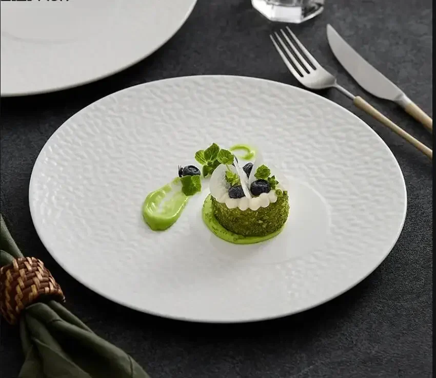 

Nordic Hotel Restaurant Steak Plate White Main Dish Creative Salad Dessert Plate Home Gathering Dinner Ceramic Tableware
