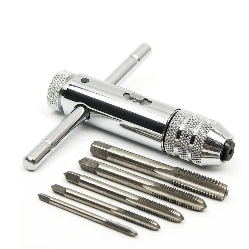 

Adjustable Silver T-Handle Ratchet Tap Holder Wrench for M3-M8 3mm-8mm Machine Screw Thread Metric Plug T-shaped Tap