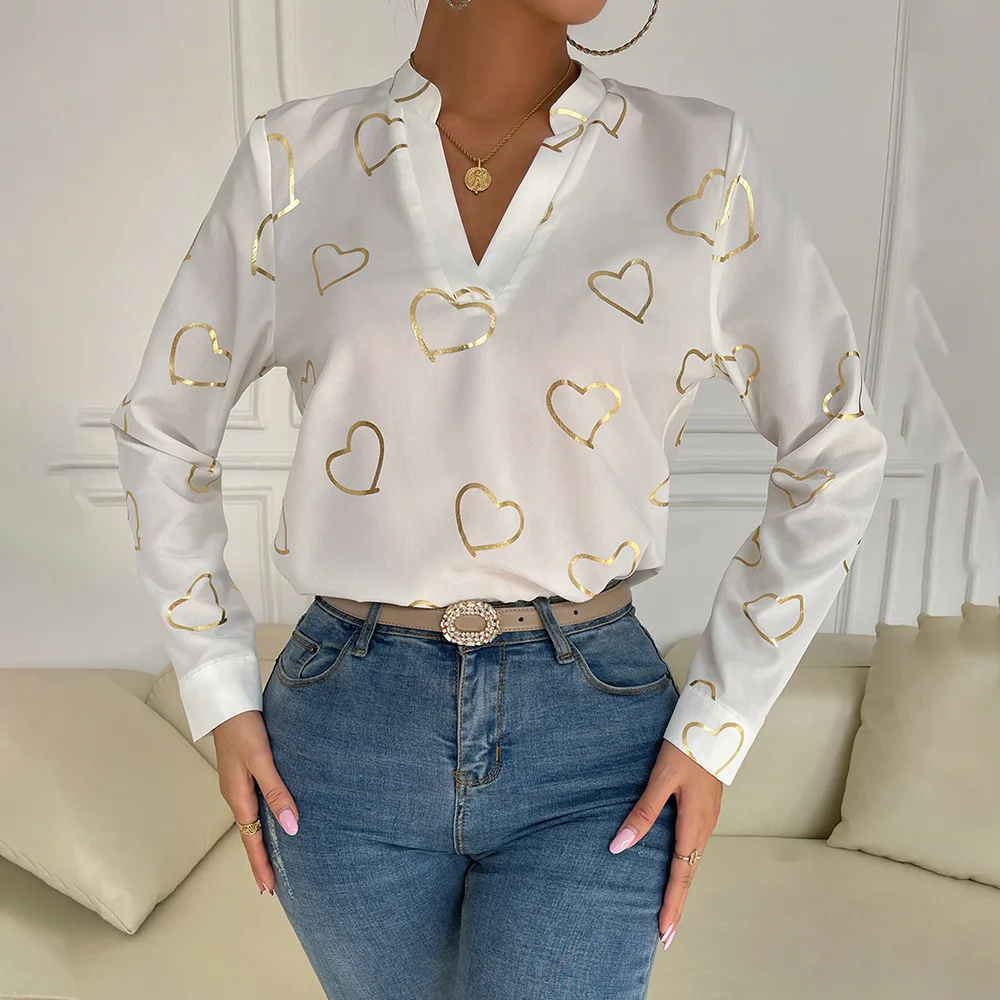 

Female Blouse White Top 2024 Printed Long Sleeved Shirt Blusas Elegantes Finas Para Mujer Blusa Verde Camicie E Camicette