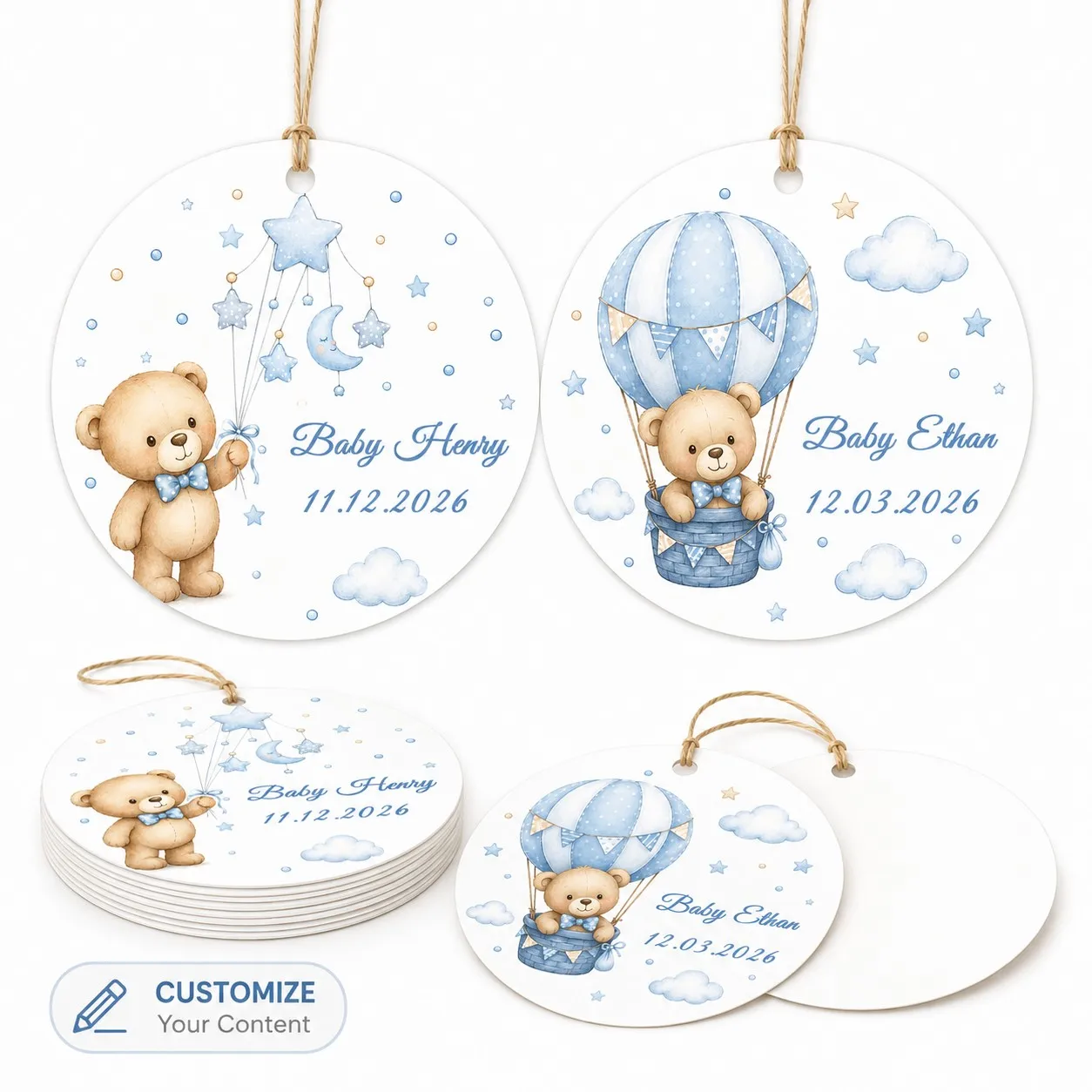 Customized Baptism Tags, Includes 10m Strings, Baptism Labels, Holiday Gift Tags, Birthday Tags/Party Tags, Custom Sweet and Happy Birthday Tags, Suitable for Birthdays, Baptism Parties, Name Tags, Party Decoration Supplies, Price Tags, Suitable for Stores, Gift Packaging, Gifts for Daughters and Sons