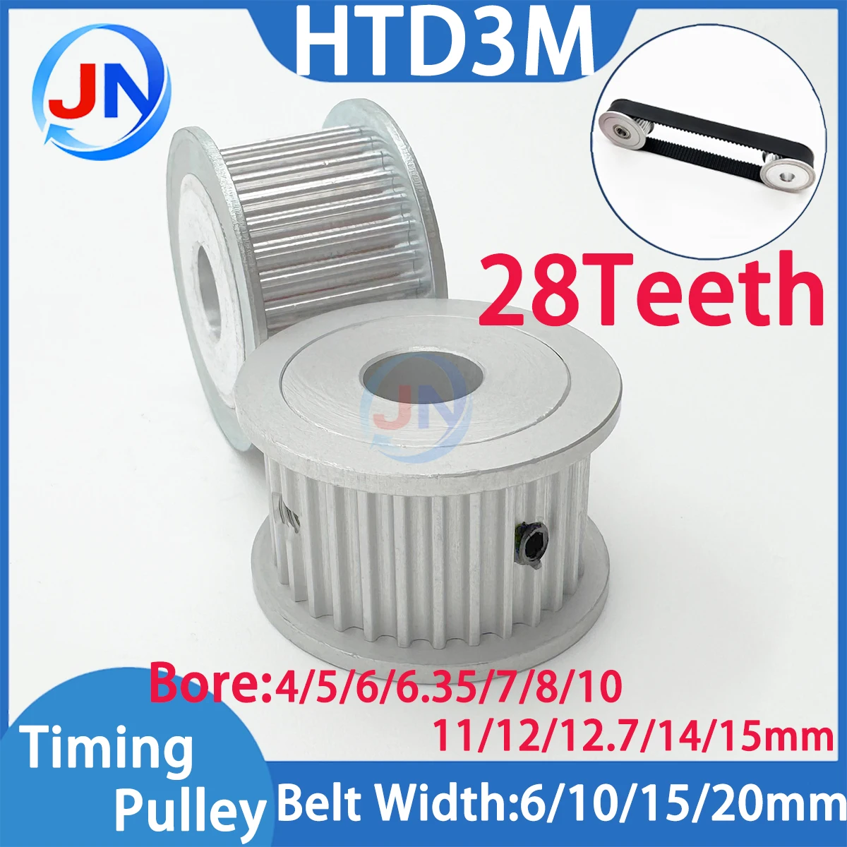 28T HTD 3M Pulley AF Bore 4/5/6.35/7/8/12/14/15mm for HTD3M Belt Width 6 10 15 20mm Synchronous Wheels 28T HTD3M Timing Pulley