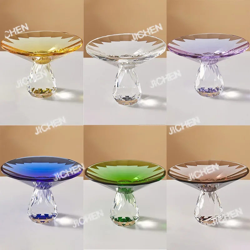 

Fruit plate premium sense light luxury living room home K9 crystal glass tall fruit tray snack storage round fruit plate