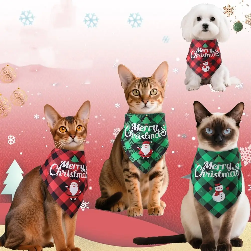 

Red Green Grid Christmas Dog Scarf Santa Claus Adjustable Triangle Bandana Snowman Pet Triangle Scarf New Year Costume