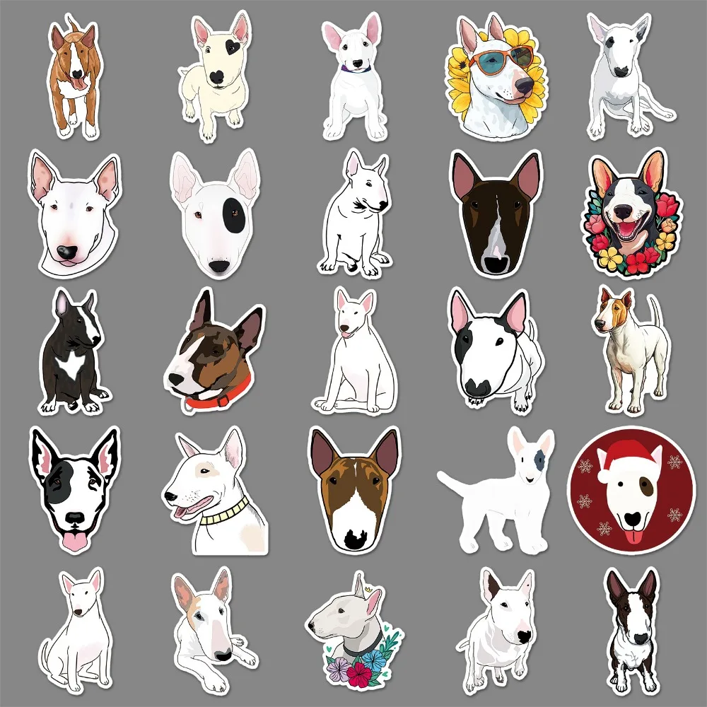 10/50pcs Kawaii White Bull Terrier Dog Funny Animal Meme Stickers Cute Decals Decor DIY Skateboard Scrapbook Laptop Car Kids Toy