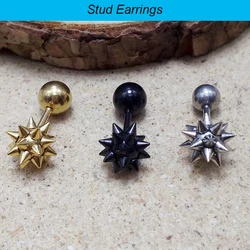 Alisouy 2 Piece Simple Black Gold Color Titanium Stainless Steel Punk Spike Rivet Screw Ball Earrings Studs Ear Piercing Jewelry