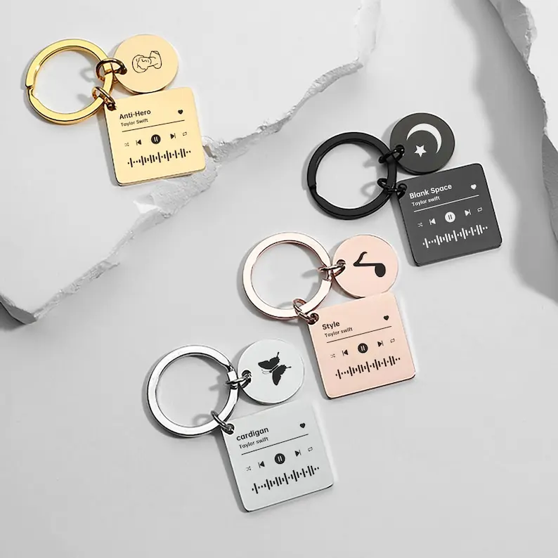 Personalized Song Keychain Stainless Steel Custom Spotify Code Meaningful Keyrings for Birthday Anniversary Present Gift