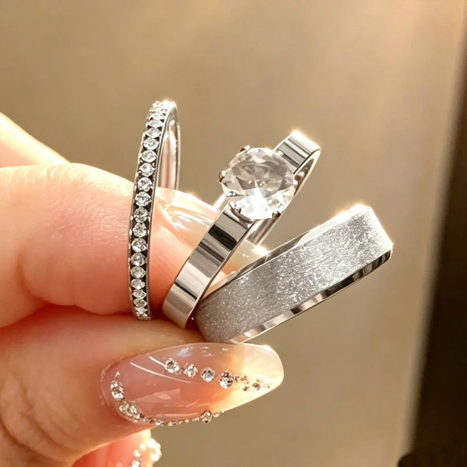 Yupsk 3 Stück/Set Buling Buling Stapelbare Edelstahlringe für Frauen, exquisiter High-End-Schmuck für Hochzeiten und Partys, Geschenke – Detail 3