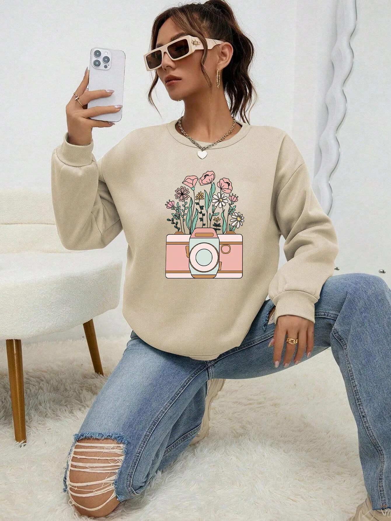 Beautiful Flowers In The Camera  Print Sweatshirt Women\'S Fashion Quality Hooded Warm Casual Hoodies Multicolor Female Pullover