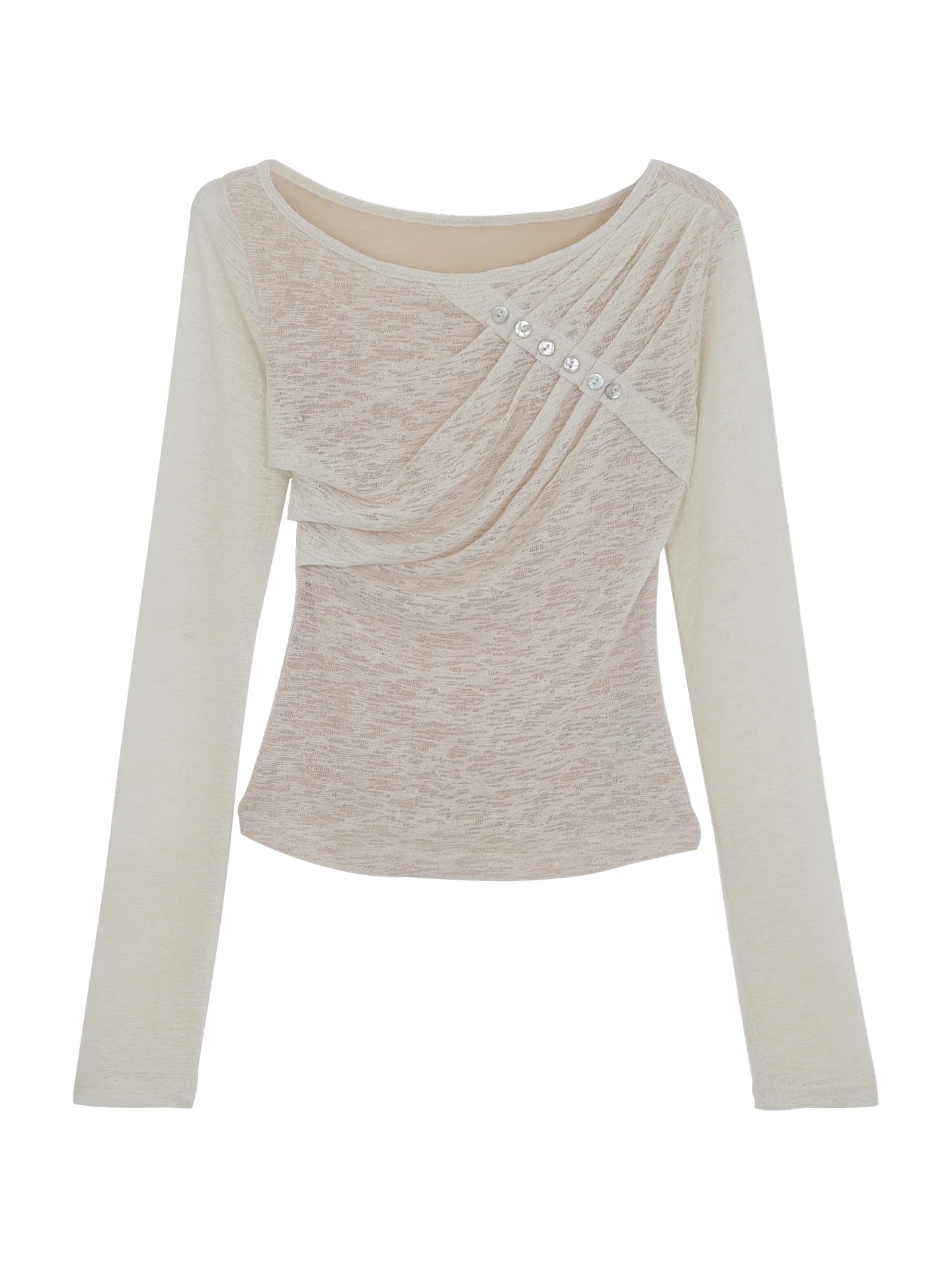 Cseta de Manga Longa Vermelha para Mulheres, Nova Coleção de Verão 2025, Estilo Coreano, Ajuste Slim, Top com Ombros à Mostra