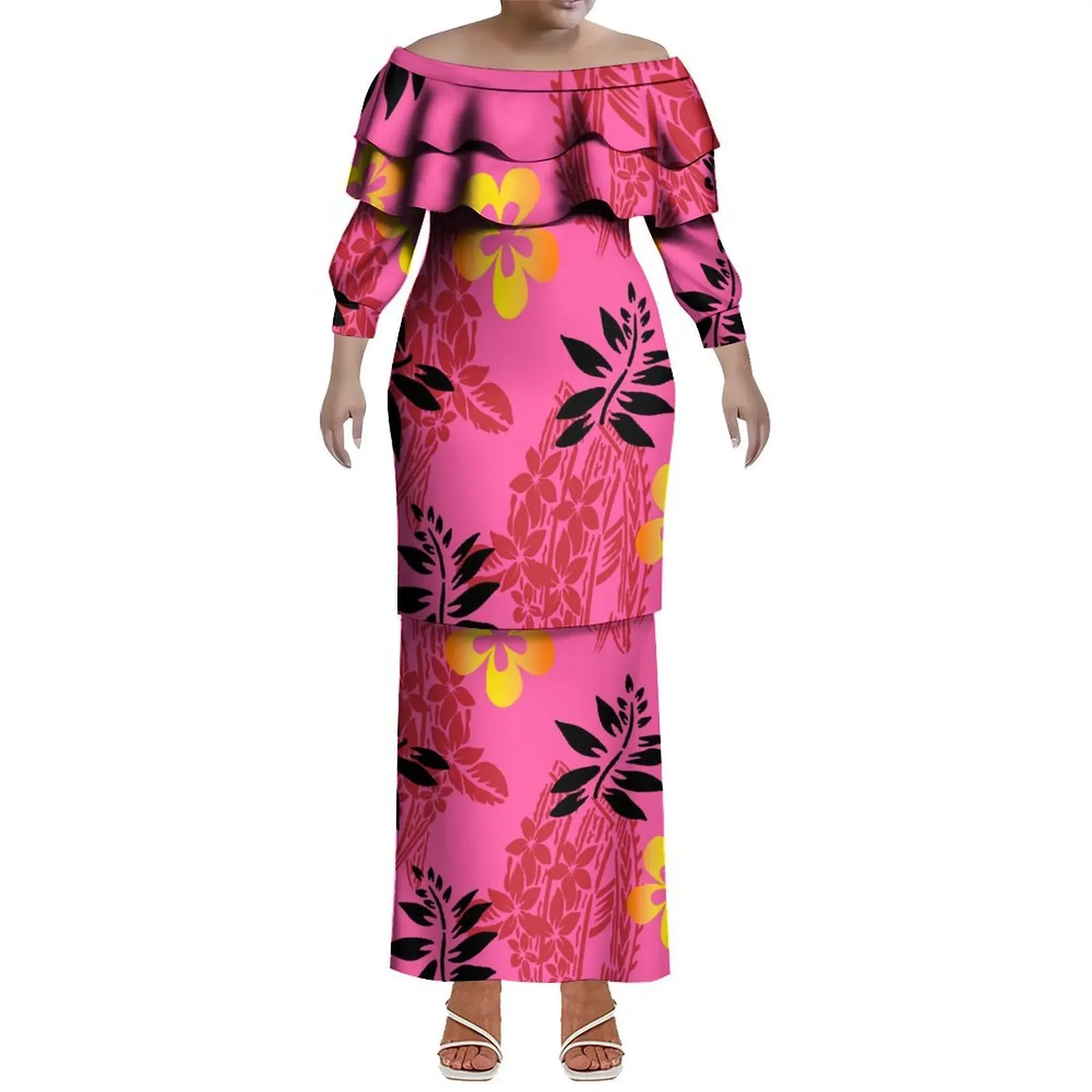 Sukienka Puleta z niestandardowym wzorem, podkreślająca figurę, dla kobiet tribalnych, inspirowana stylem polinezyjskim Samoa i Wysp Fijjskich.