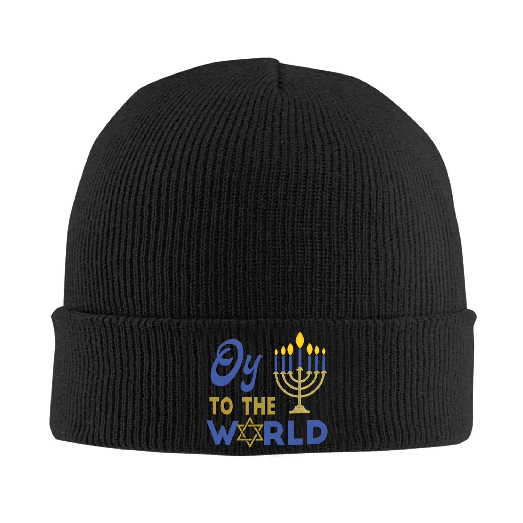Hanukkah Oy to the World Knitted Caps for Women Men Skullies Beanies Autumn Winter Hats Acrylic  Casual Cap