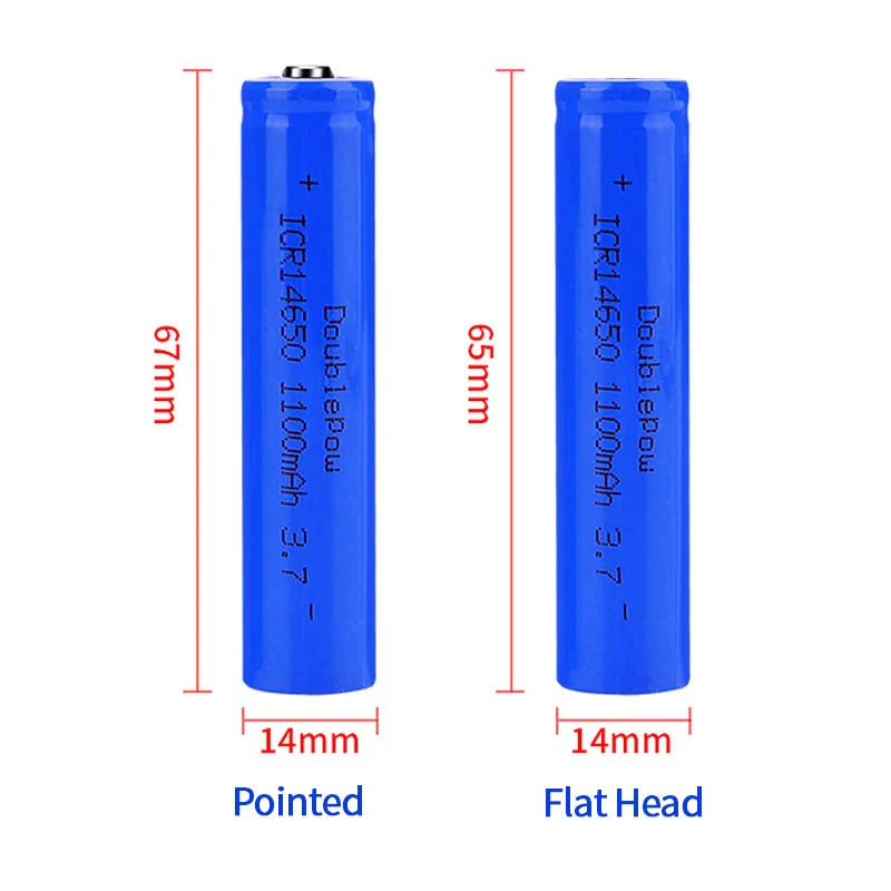 Doublepow 3.7V Lithium Battery 14650 1100mAh Icr14650 Rechargeable Batteries for Electric Toothbrush Microphone Small Flashlight