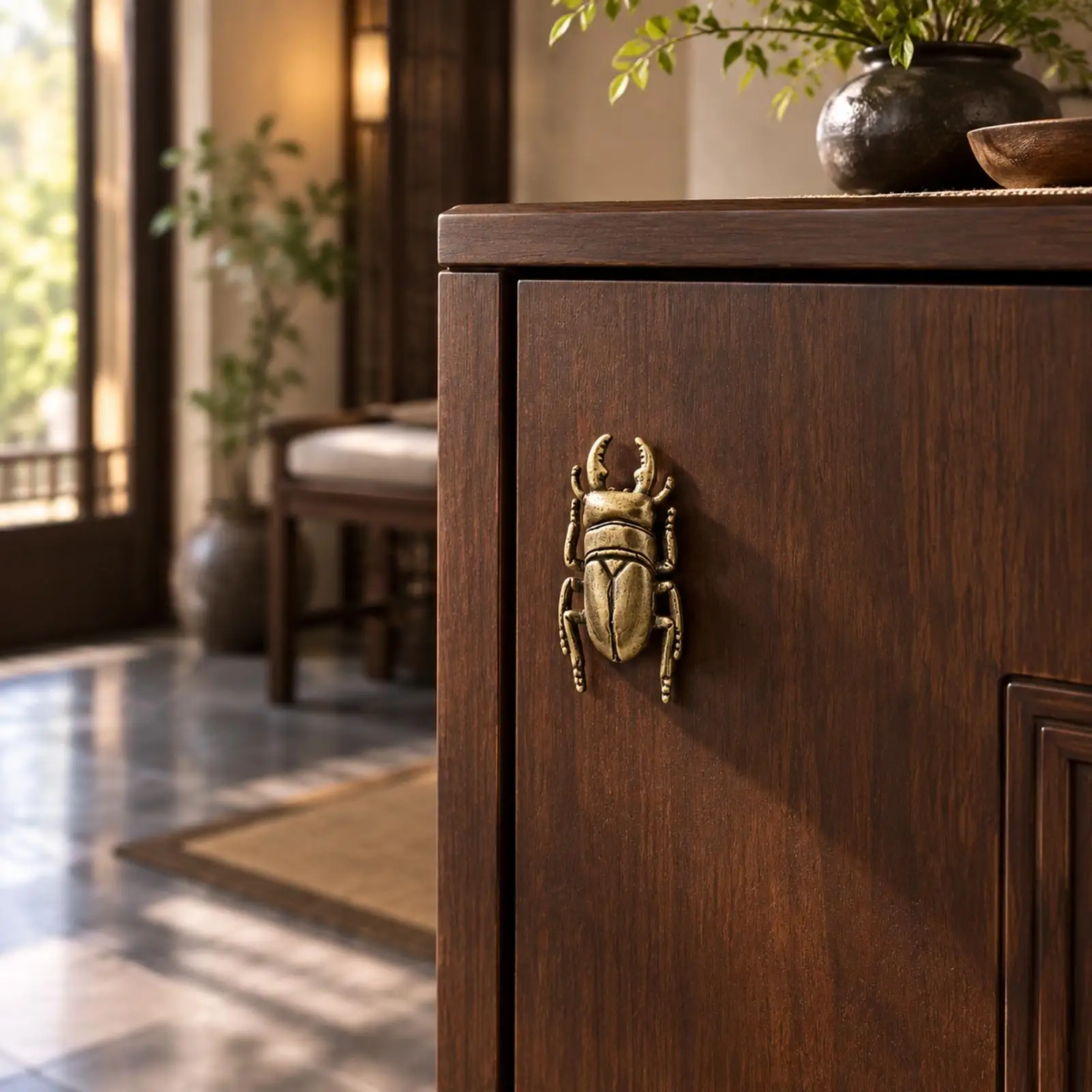 Copper Beetle Door Pull Compact Beetle-Shaped Cabinet Pull Shaped Drawer Handle Sculptural for Playful Home Decor