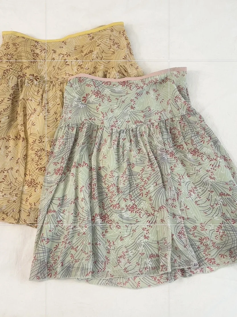  Floral High Waist Japanese Forest Style Millennium Slim Print Chiffon Pleated Half Skirt Women's Fashion Spring Summer