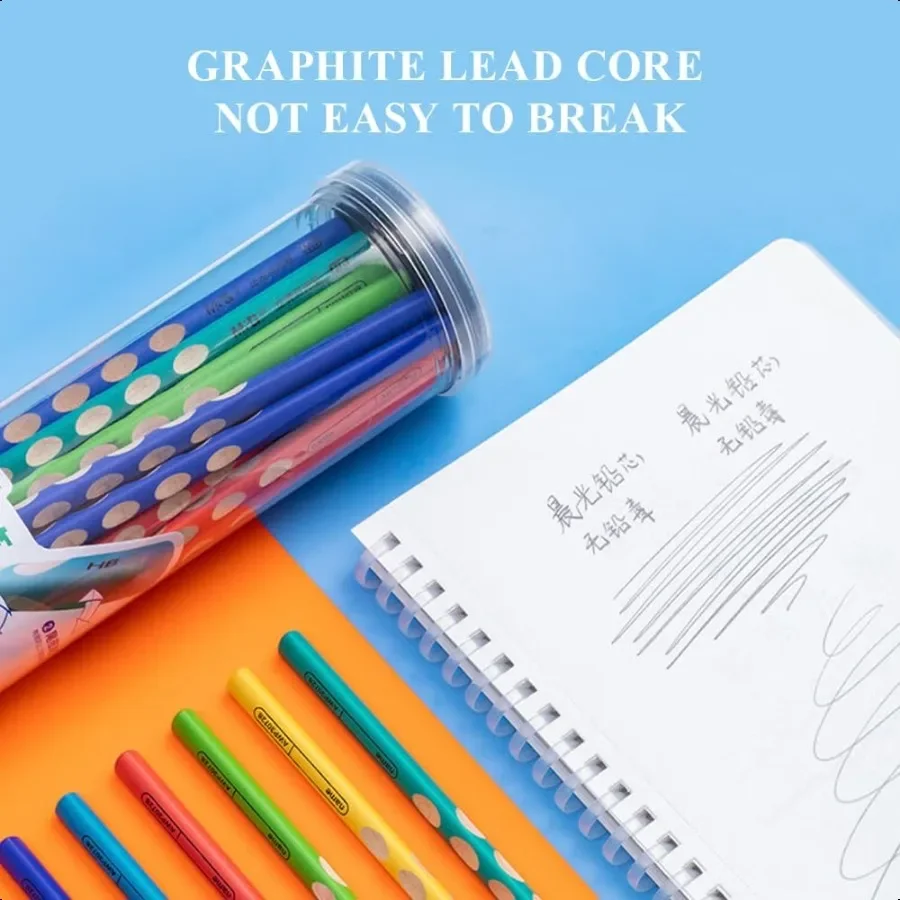 30 قطعة أقلام رصاص مثلثة 2B مع قبضة تصحيح أقلام جرافيت خشبية مع برميل ملون مسبقًا مشحذًا